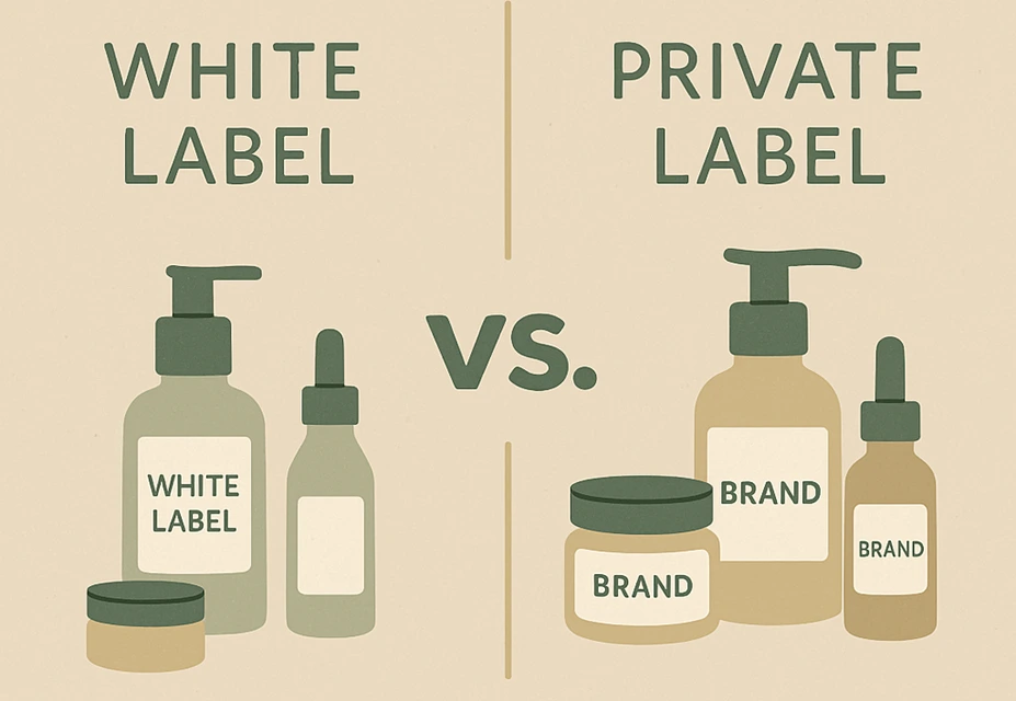 Infographic comparing white label and private label cosmetic products.
