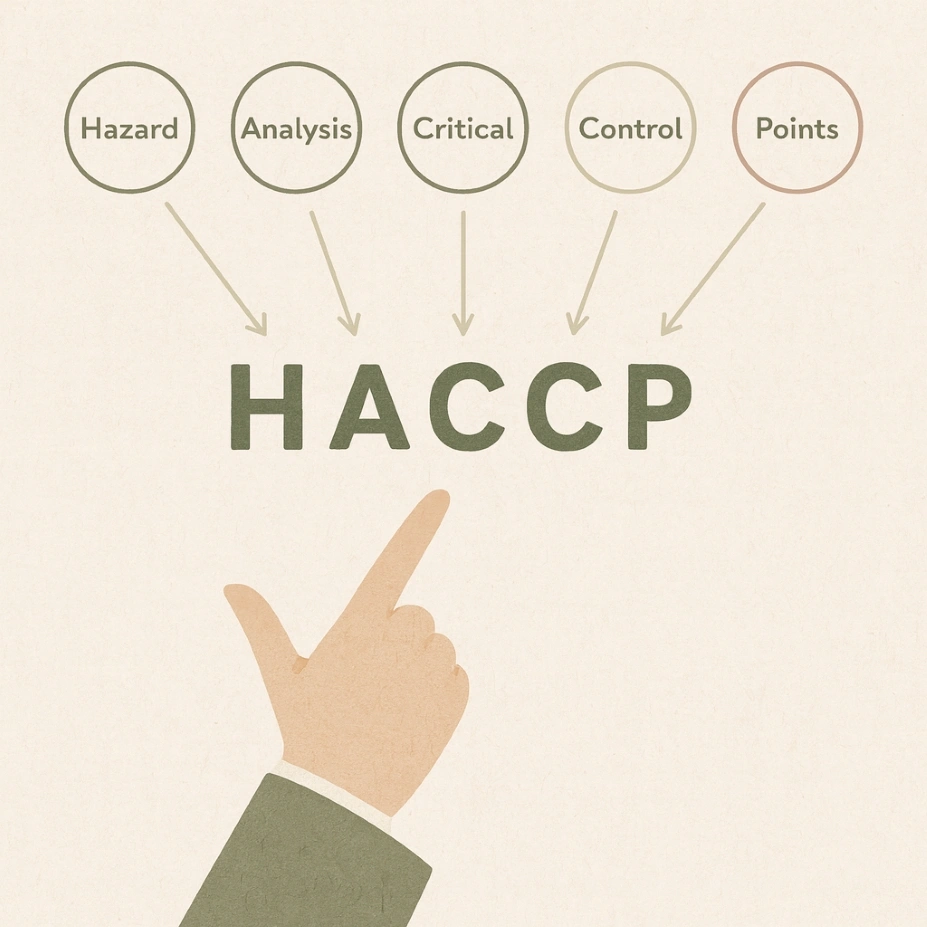 Illustration showing the meaning of HACCP: Hazard, Analysis, Critical, Control, Points.