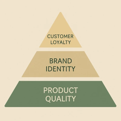 Three-level pyramid labeled Product Quality, Brand Identity, and Customer Loyalty.
