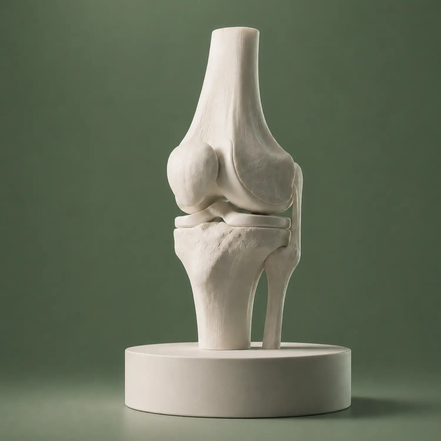 Sculptural model of a human knee joint representing bone and joint health