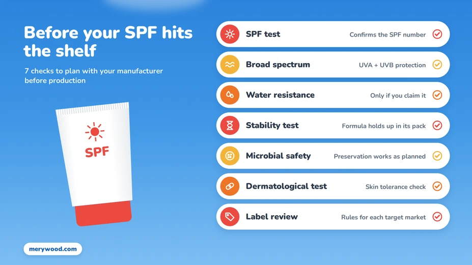 Checklist of 7 tests and checks a sunscreen needs before launch